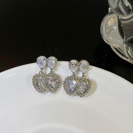 Dangle Earrings Freetry Cute Double Heart Zircon Drop For Women Unique Design Shiny Full Rhinestone Earring Statement Jewellery Gifts