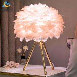 Modern Simple Feather LED Table Lamp Bedroom Study Dining Room Hotel Bedside Desk Lamp Living Room Decoration Metal Table Lights HKD230807