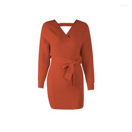 Women's Sweaters Sexy Sweater Women Fashion Lace Up Pullover Autumn Winter Dress 2023 V-neck Long Sleeve Knitted Plus Size