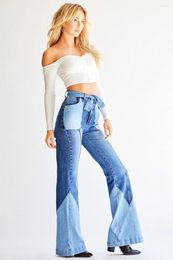 Women's Jeans Y2k Panelled Women High Waist Wide Leg Pants Flare Denim Pant Patchwork Straight Full Length Bell-Bottom