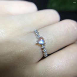 Cluster Rings Natural Light Blue Moonstone Ring S925 Silver Gemstone Lovely Simple Chess Triangle Girl Women's Party Gift Jewellery