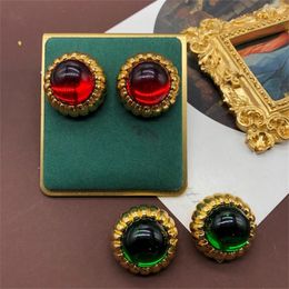 Stud Earrings Red And Green Glazed Silver Needle Retro Temperament Jewelry For Women's Anniversary Gift