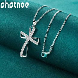 925 Sterling Silver 1630 Inch Chain AAA Zircon Cross Pendant Necklace For Women Engagement Wedding Gift Fashion Charm Jewellery L230704