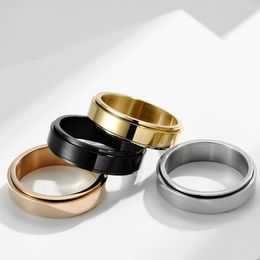 Cluster Rings Smooth Face Fashion Silver Color/Black/Gold Stainless Steel Rotatable For Men Women Jewelry Gift Wholesale