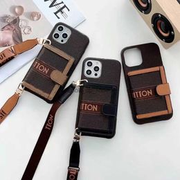Beautiful Crossbody Card Wallet Designer Phone Cases for Samsung Galaxy S10 S20 S21 S22 NOTE 10 20 21 22 Plus Ultra Hangbag Brown Flower Retro Case Cover HKD230807