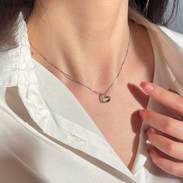 925 Sterling Silver Love Diamond Necklace Women's Simple Collar Chain Hollow Heart Pendant Wedding Jewellery Birthday Gift L230704