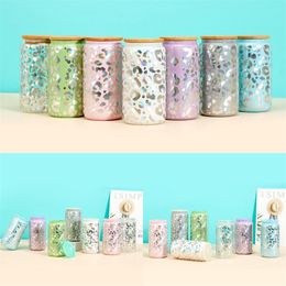 16oz Leopard pattern Glass Tumblers Heat sublimation Mason Glasses pop-top can Mugs Frosting Can-Cups by sea T9I002408