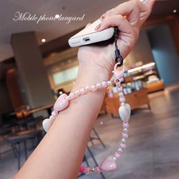 Cell Straps Charms Mobile Case Anti-lost Sling Wrist Strap Hand-beaded Net Red with The Same Pendant Women's Pendant Mobile Lanyard