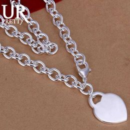 UPRETTY New 925 Sterling Silver Solid Love Heart Necklace 18 Inch Chain For Woman Party Wedding Engagement Jewellery Gift L230704