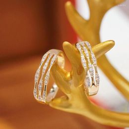 Wedding Rings Huitan Fashion Gold Colour For Women Simple Stylish Design Shiny Cubic Zircon Temperament Female Accessory Jewellery