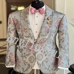 Real Po Damask Groom Tuxedos Shawl Collar Men Prom Business Suits Blazer Dress Customise W1498244q