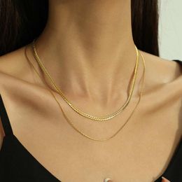 Chains Not Fade Stainless Steel Double Layers Necklace Chain Gold Colour Plated Luxury Women Jewellery