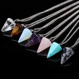 Party Gifts Natural Gemstone Pendant Necklace Crystal Healing Chakra Reiki Sier Stone Hexagonal Prisme Cone Pendum Charm Drop Deliver Dhgbj