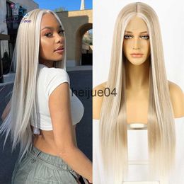 Human Hair Capless Wigs 30inch Sliver Blonde Synthetic Lace Front Wig Straight Wig 613 Blonde Hightlight Colour HD Transparent Lace Wig Cosplay Daily Wig x0802