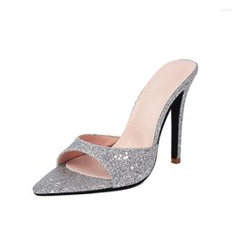Sandals Women 11.5cm High Heels 2023 Spring Lady Gold Silvery Zebra Stripes Pointed Toe Pumps Thin Heel Party Shoes