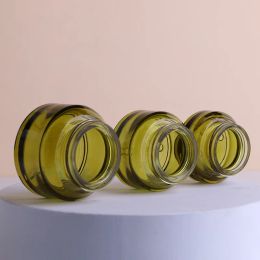 wholesale Cosmetic Bottles 15g 30g 50g Amber Green Empty Glass Facial Cream Jar Pots Cosmetic Container Black Lid Glass Bottle Travel 35 LL