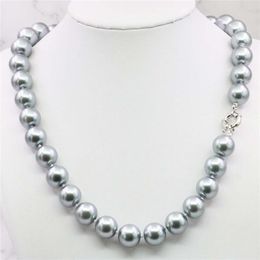 Chains 12MM Elegant Silvercolor Gray Shell Pearl Necklace Bead Girl Fashion Jewelry Rope Chain Natural Stone 18INCH