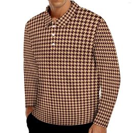 Men's Polos Houndstooth Art Polo Shirts Male Vintage Print Casual Shirt Spring Fashion Turn-Down Collar Long Sleeve Design Oversize T-Shirts