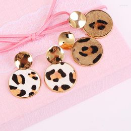 Stud Earrings 2023 Vintage Copper Zebra Stripe Leopard Pendant Round Cheetah Horse Hair Leather Earring For Women