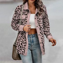 Women's Jackets Pocket Decoration Coat Women Leopard Print Patchwork Lapel Stylish Spring/autumn Jacket With Loose Fit