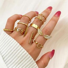Cluster Rings EN Gold Colour Wing Circle For Women Fashion Woman Flower Leaves Finger Set Boho Jewellery
