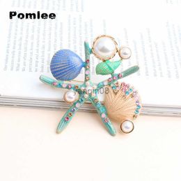 Pins Brooches Pomlee Enamel Sea Star Coral Starfish Brooches Women PearlAnimal Ocean Series Party Office Brooch Pins Jewellery Gifts HKD230807