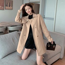 Women's Trench Coats Khaki Minimalist Women All-match British Windbreaker Loose Double Breasted Black Hepburn Tooling Jackets Female