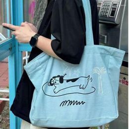 Evening Bags Cute Cartoon Puppy Print Women's Shoulder Bag Large Capacity Canvas Female Underarm Tote Casual Simple Girls Book Handbags