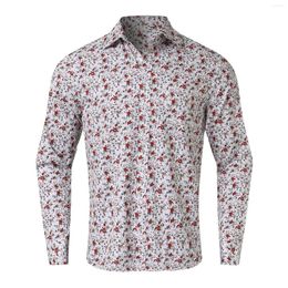 Men's Casual Shirts Vintage Men Long Sleeve Autumn Winter Flower Painting Top Blouse Turn-down-collar Single Breasted Blouses