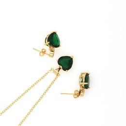 Necklace Earrings Set Fashion Love Emerald Colour Heart Crystal Gold Chain Bridal Gift For Women And Girls