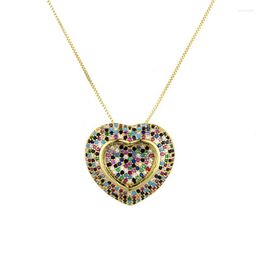 Chains Transparent Mirrored Heart-shaped Coloured Zircon Pendant Copper-plated Pine Necklace