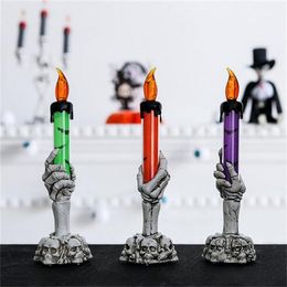 Halloween LED Lights Skull Ghost Holding Candle Lamp Holloween Party Table Top Decorations for Home Haunted House Ornaments GC2238