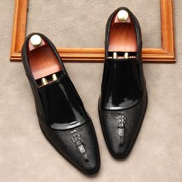Italian Luxury Crocodile Pattern Mens Wedding Oxford Shoes Genuine Leather Designer Man Dress Shoe Slip On New Fashion Loafers