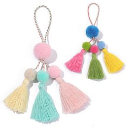 Bohemia Colorful Pompom Keychain Lovely Tassel Lanyard Keyring Handbag Pendant for Women Jewelry DIY Waist Wallet Key Holder