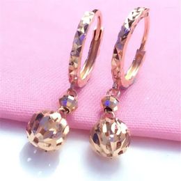 Dangle Earrings Classic Craft 585 Purple Gold Plated 14K Rose Round Bead Long For Women Simple Chinese Fashion Wedding Jewellery