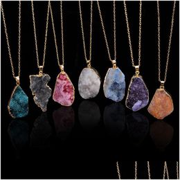 Pendant Necklaces Fashion Natural Crystal Quartz Stone Geometric Druzy Healing Gemstone Gold Chain Necklace For Ladies Modish Jewellery Dhni7
