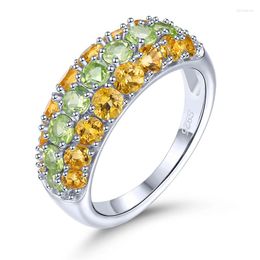 Cluster Rings Real Silver Ring 925 Original Natural Peridot Citrine For Women Colorful Gemstone Lady Jewelry