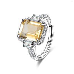 Cluster Rings S925 Citrine Engagement Ring 925 Sterling Silver Natural Birthstone For Women Wedding Jewelry Gfit