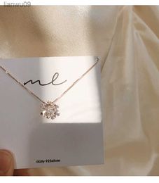 S925 silver Flash Cubic Zircon Snowflake Pendant Necklace Fashion Clavicle Chain Rose Gold Silver Color Necklace For Women L230704