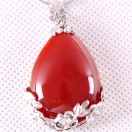 Pendant Necklaces Women Jewelry Gift Natural Stone 27x36MM Water Drop Bead Red Onyx For Necklace 1Pcs K320