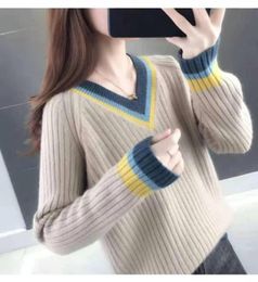 Women's Sweaters Women Autumn / Winter British Style Casual V Neck Long Sleeve Sweater Jumper Mugill Suede Leather Woman Obieta Sweden