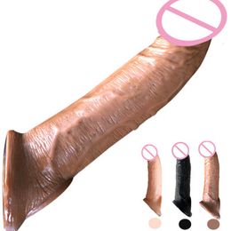 Massager 21cm 8.27inch Vibrating Penis Extension Sleeve Case Increase Enlargement Silicon Cock Cover Header Extender Men