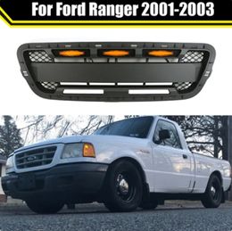 Car Modified ABS Front Bumper Mask Grille Racing Grill With LED Lights Auto Exterior Parts Black For Ford Ranger 2001-2003