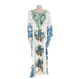 Tong Middle Eastern Beaded Print Loose Robe Womens Dress