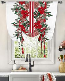 Curtain Christmas Poinsettia Pine Needles Window Curtains Tie Up For Kitchen Living Room Adjustable Rod Pocket Drapes