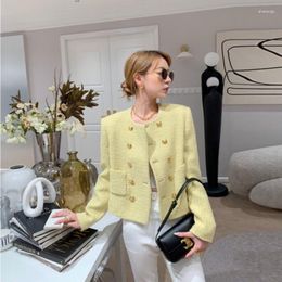 Women's Jackets Outerwear Blends Wool Female Elegance Jacket Women Clothes Autumn Pocket Korean Tweed Double Breasted Ladies Coat