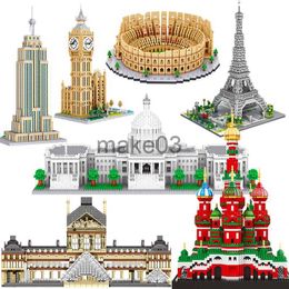 ArchitectureDIY House City Architecture Liberty Statue Big Ben Eiffel Tower Micro Building Block Pair Moscow London Cathedral Diamond Construction To J230807