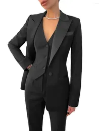 Women's Two Piece Pants 3 Pieces Black Women Pantsuits Business Formal Party Professional Blazer Jacket Waistcoat Trousers Solid Colour Lady