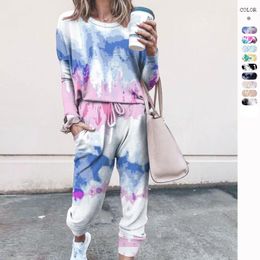 Women's Two Piece Pants Tie Dye Print Sets Women Tracksuit Clothes Long Sleeve Pullover Top And Suits Female Autumn Casual Loose Outfits