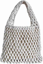 Hixixi Mini Clutch Handbag Fishing Net Bucket Bag Cotton Rope Crochet Drawstring Woven Beach Bag Small Tote for Women Girls HKD230807